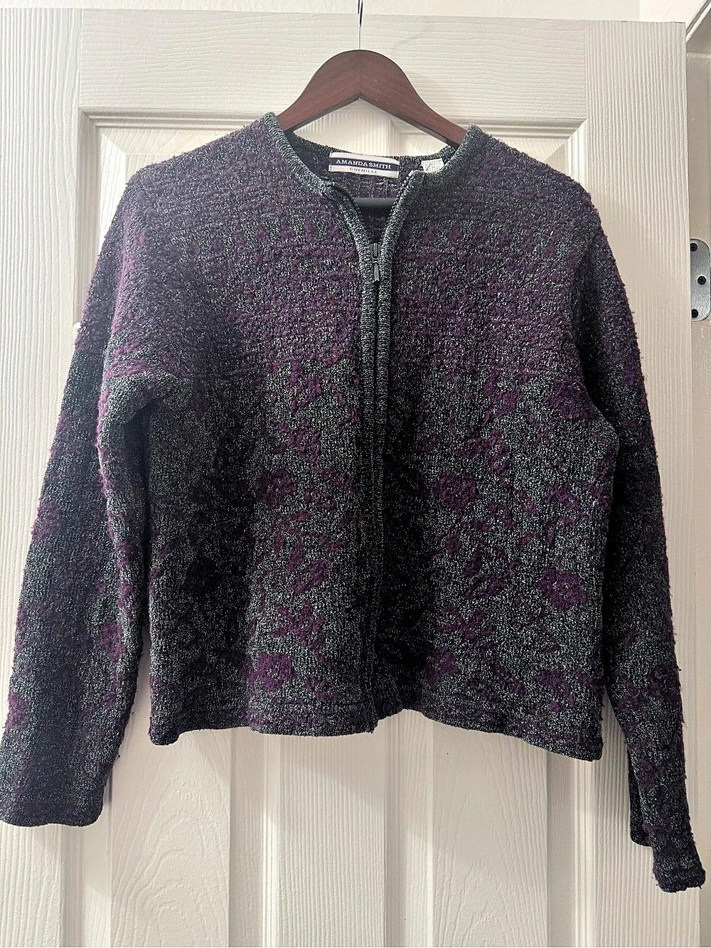 Amanda Smith Chenille Floral Zip Jacket in Purple & Black